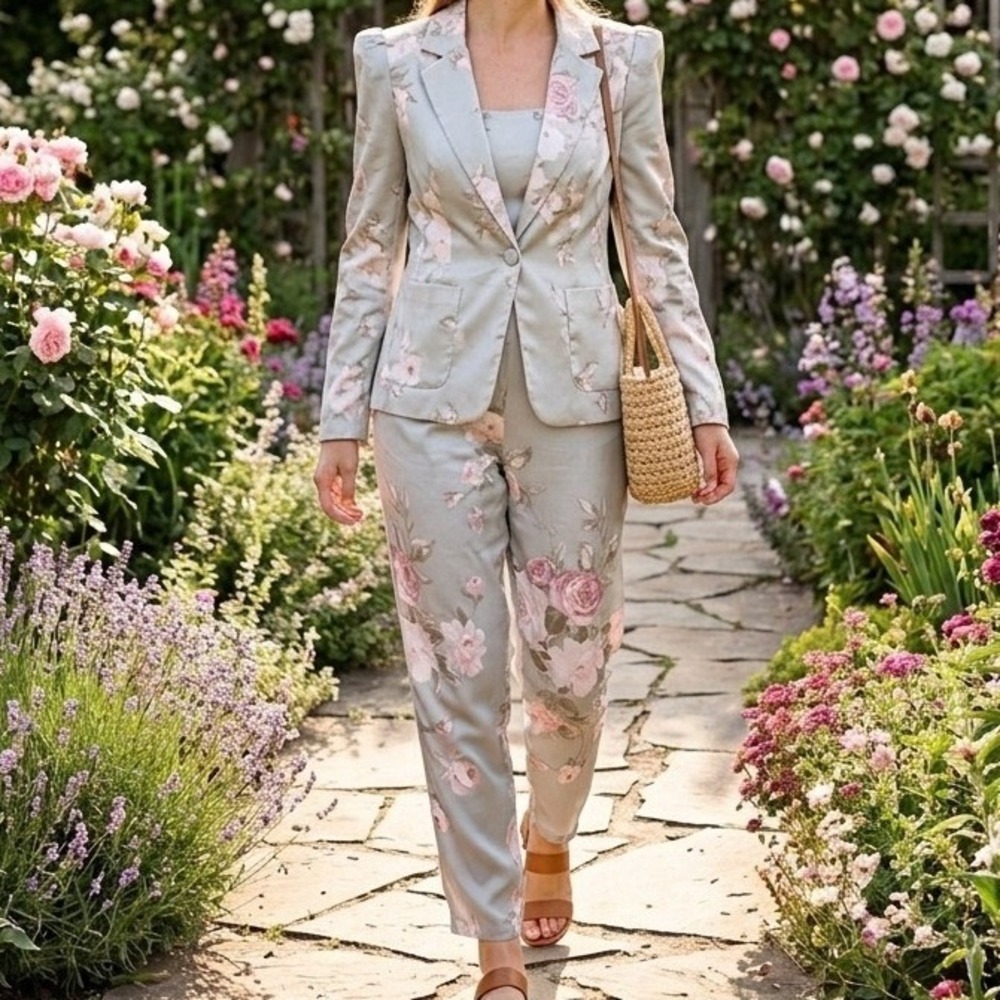All That Jazz Rumours Vintage Floral 2 Piece Jump Suit Pale Grey‎ Floral Size 9